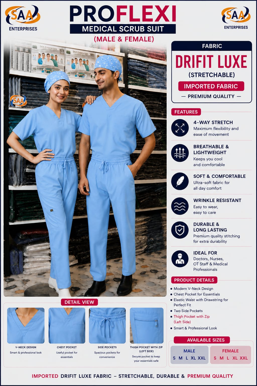 Pro Flexi Sky blue Unisex DR.Scrub Suit - Image 9