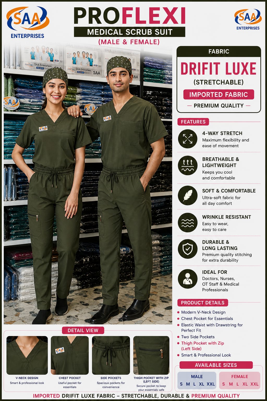 Pro Flexi Olive Green Unisex DR.Scrub Suit - Image 9