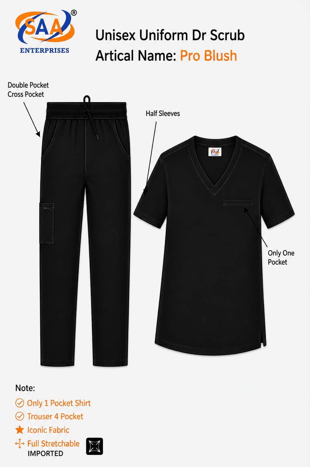 Pro Blush Male & Female Black DR.Scrub Suit - Image 10