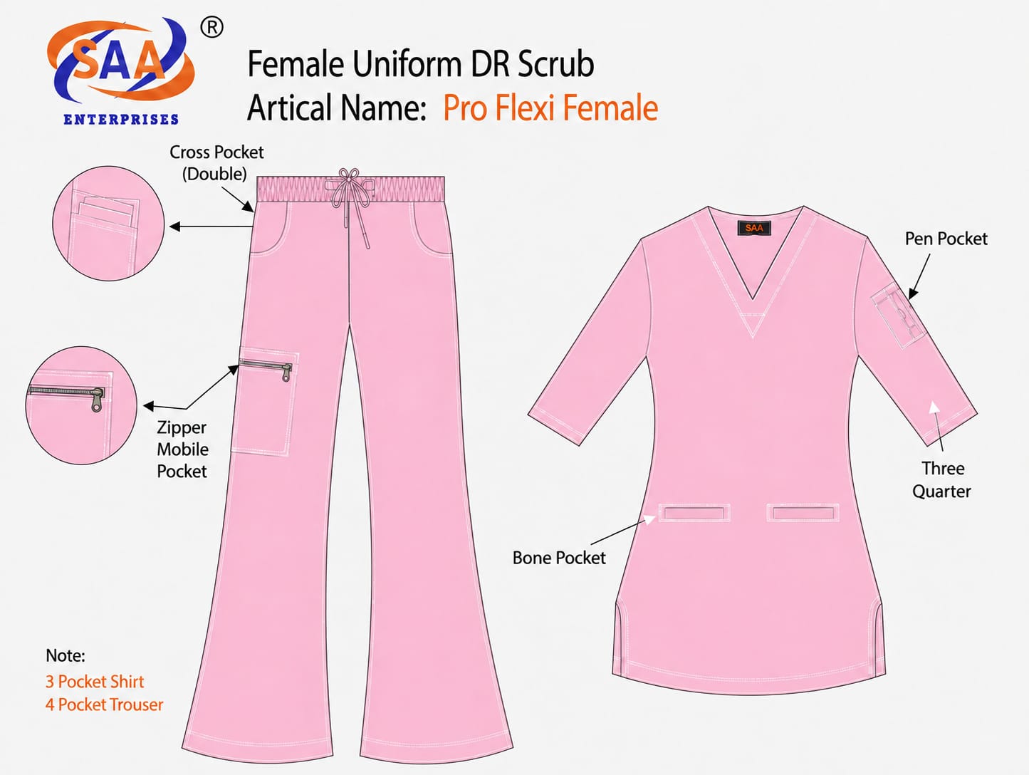 Pro Flexi Female Pink DR.Scrub Suit - Image 10