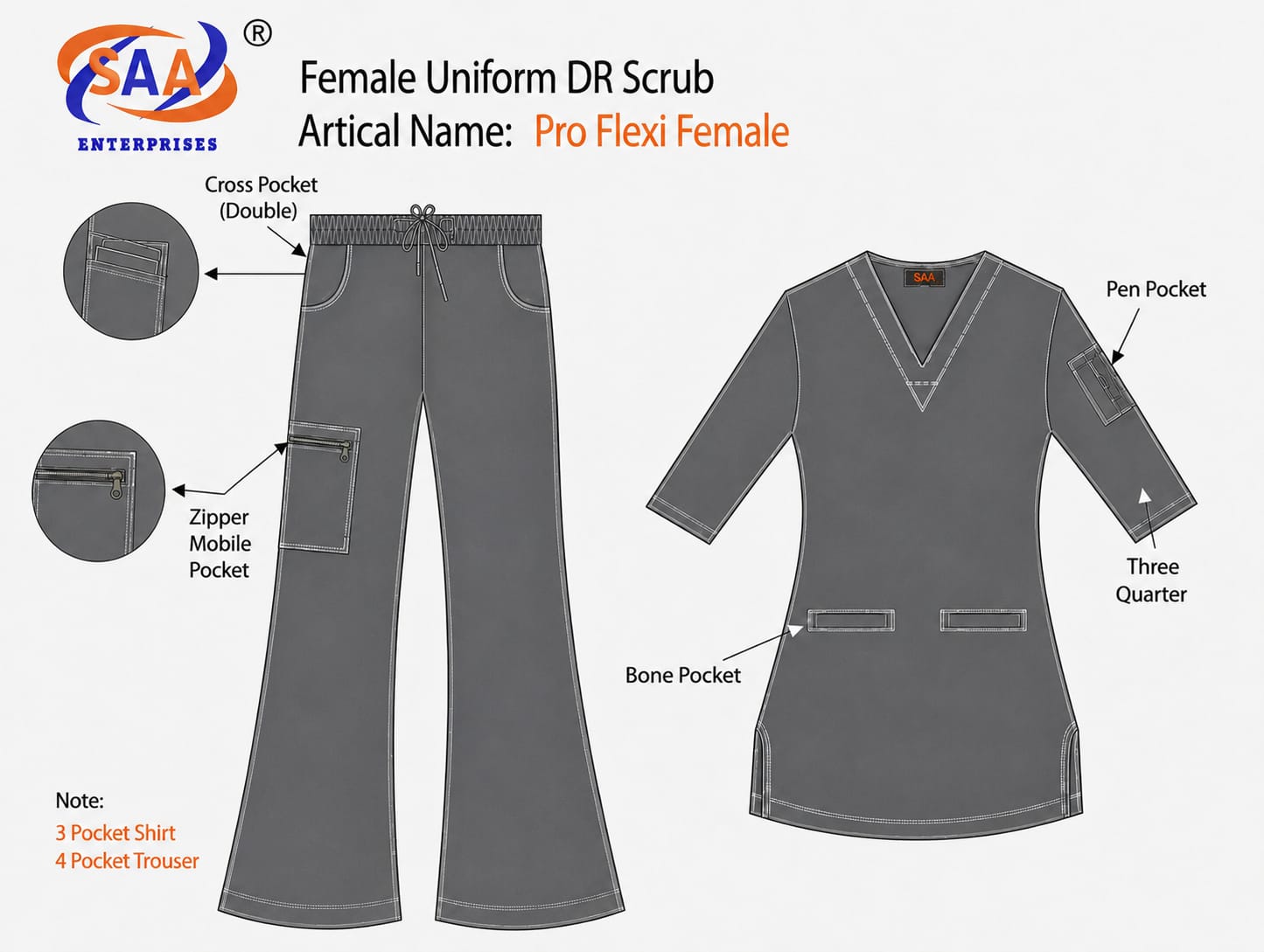 Pro Flexi Female Gray DR.Scrub Suit - Image 10