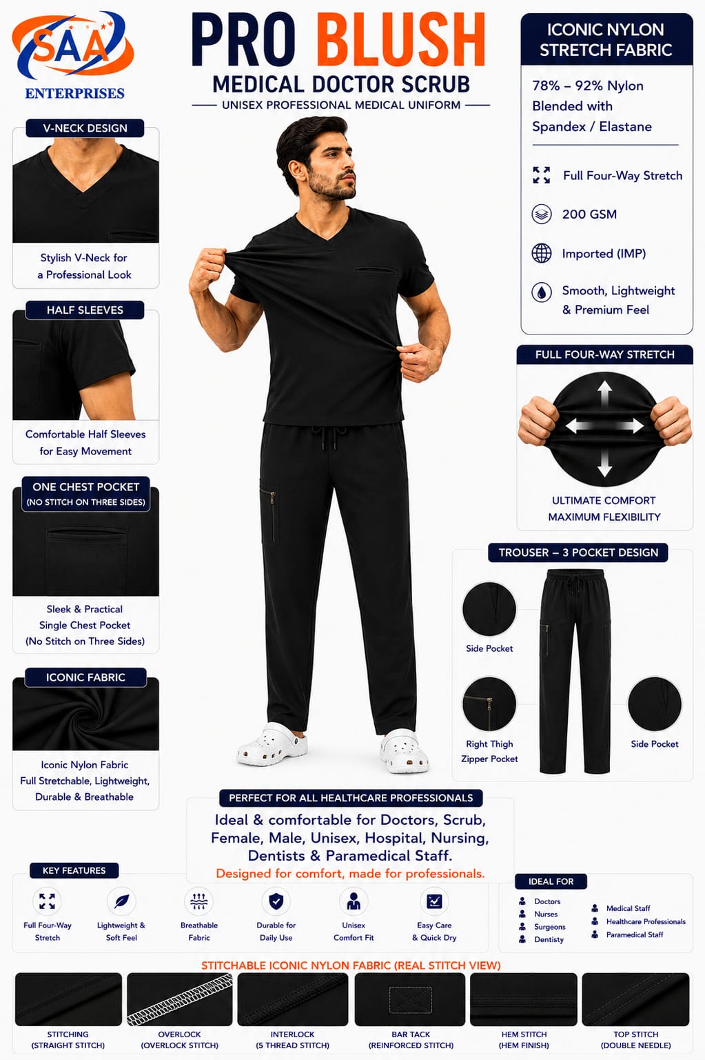 Pro Blush Male & Female Black DR.Scrub Suit - Image 9