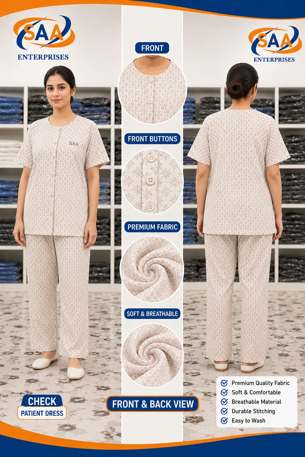 Patient Dress Front Button Male & Female - Image 2