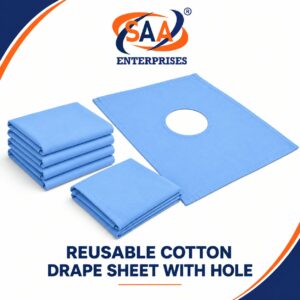 Hospital linen Reusable Cotton Drap Sheet With Hole Sky Blue
