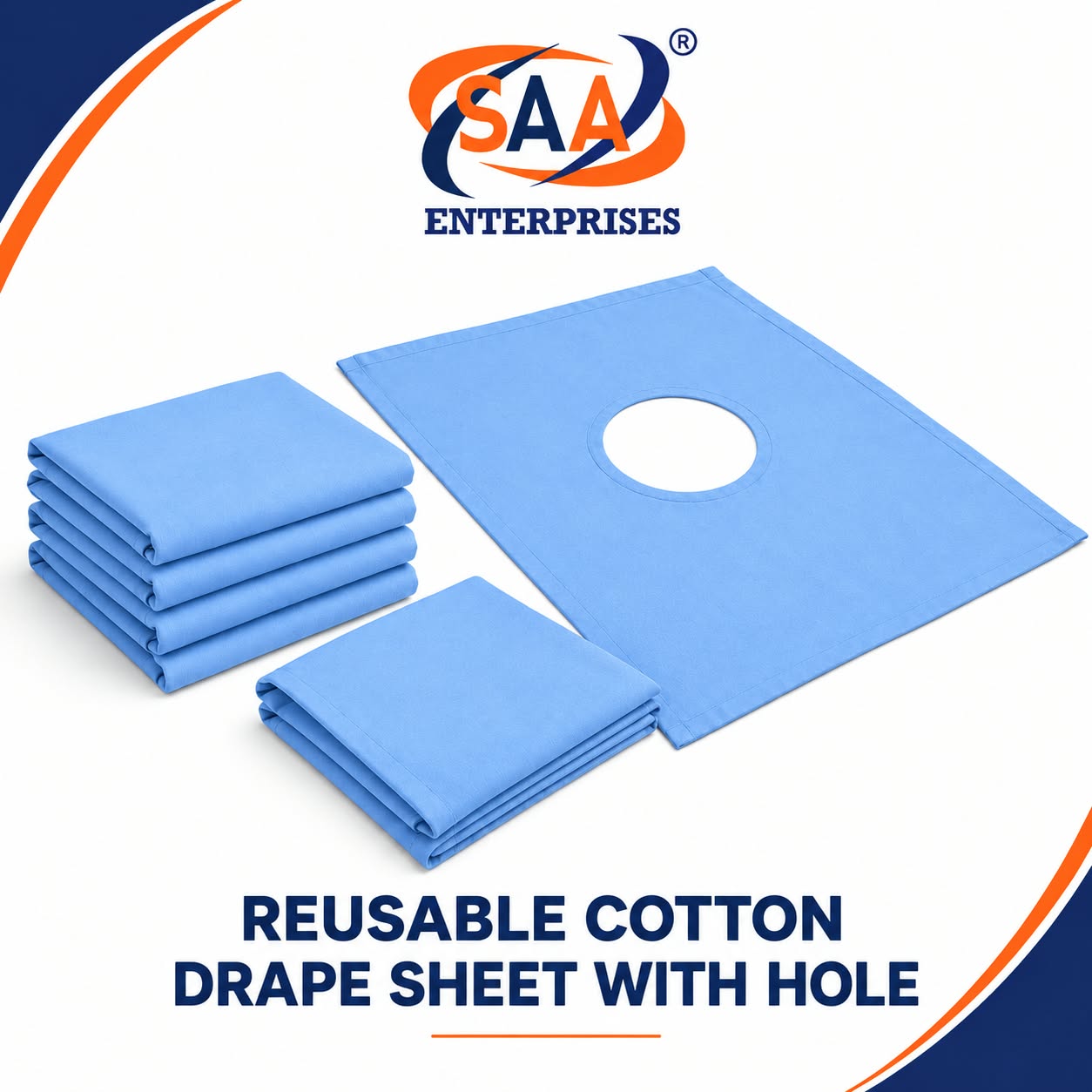 Hospital linen Reusable Cotton Drap Sheet With Hole Sky Blue