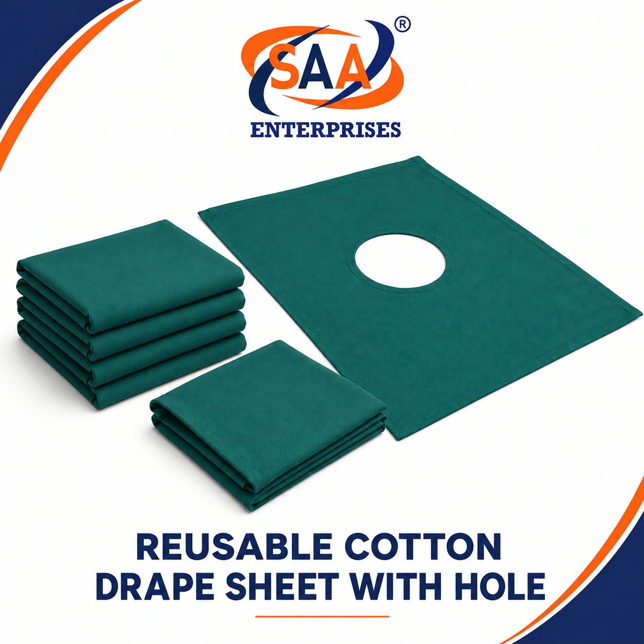 Hospital linen Reusable Cotton Drap Sheet With Hole Green