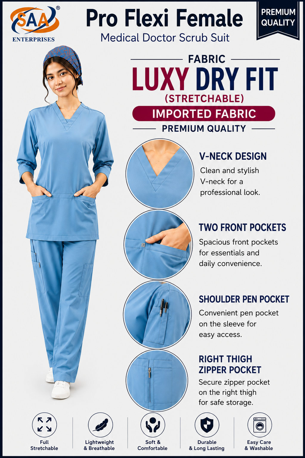 Pro Flexi Female Skay Blue DR.Scrub Suit - Image 9