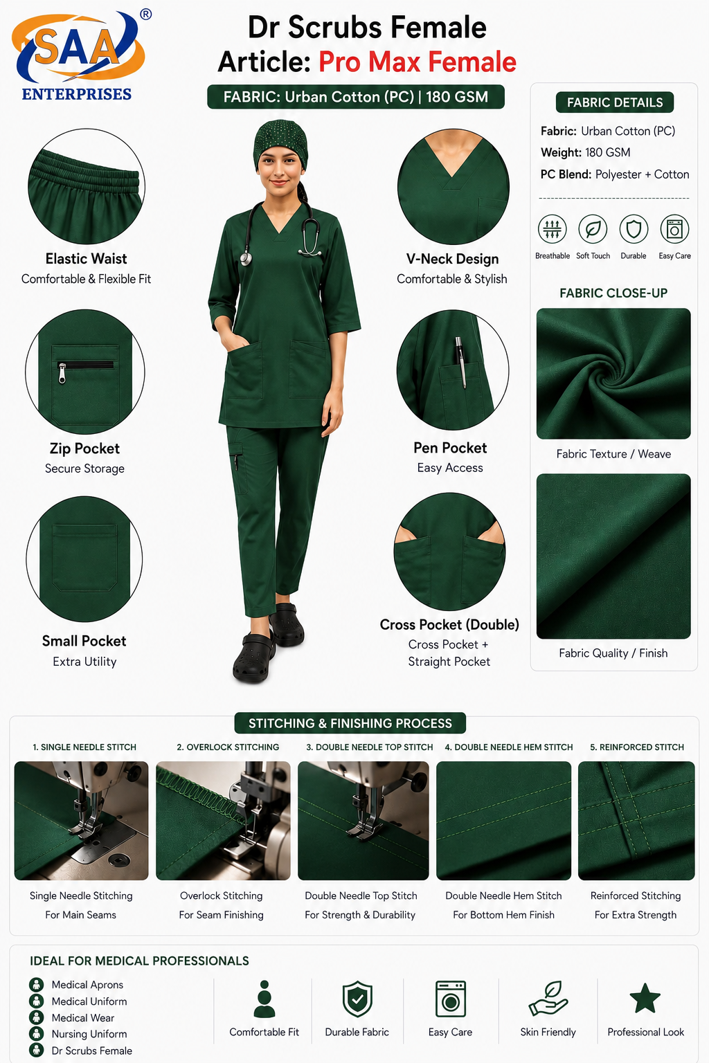 Pro Max Female Bottle Green <br> DR.Scrub Suit - Image 7