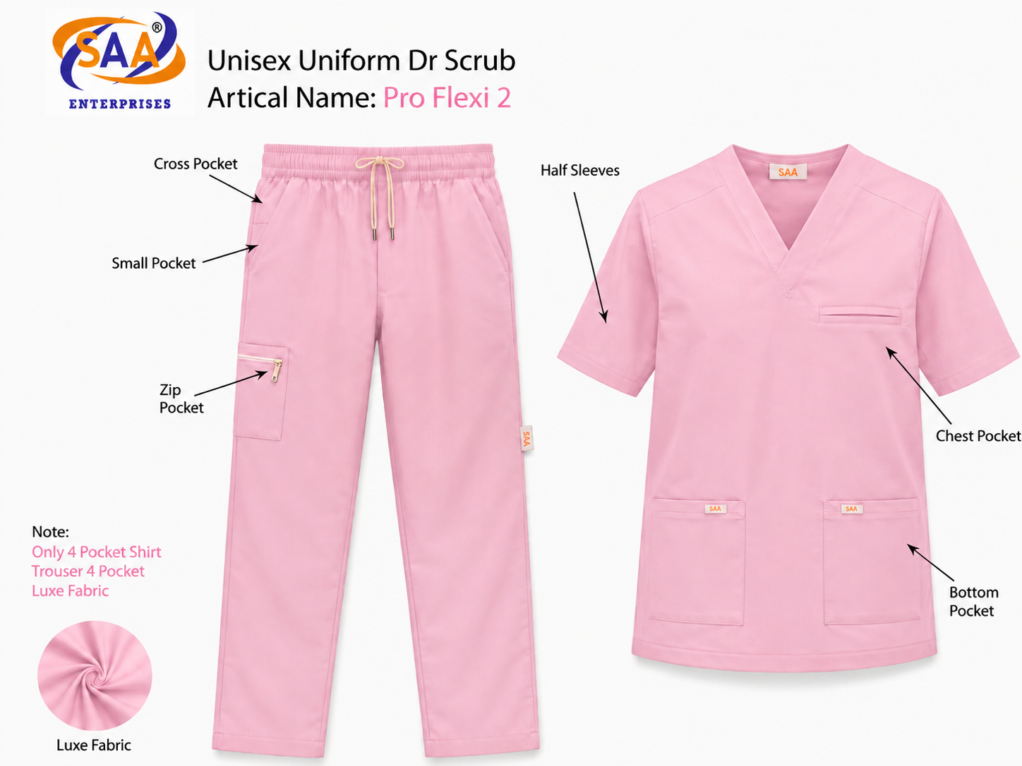 Pro Flexi 2 Pink Unisex DR.Scrub Suit - Image 11