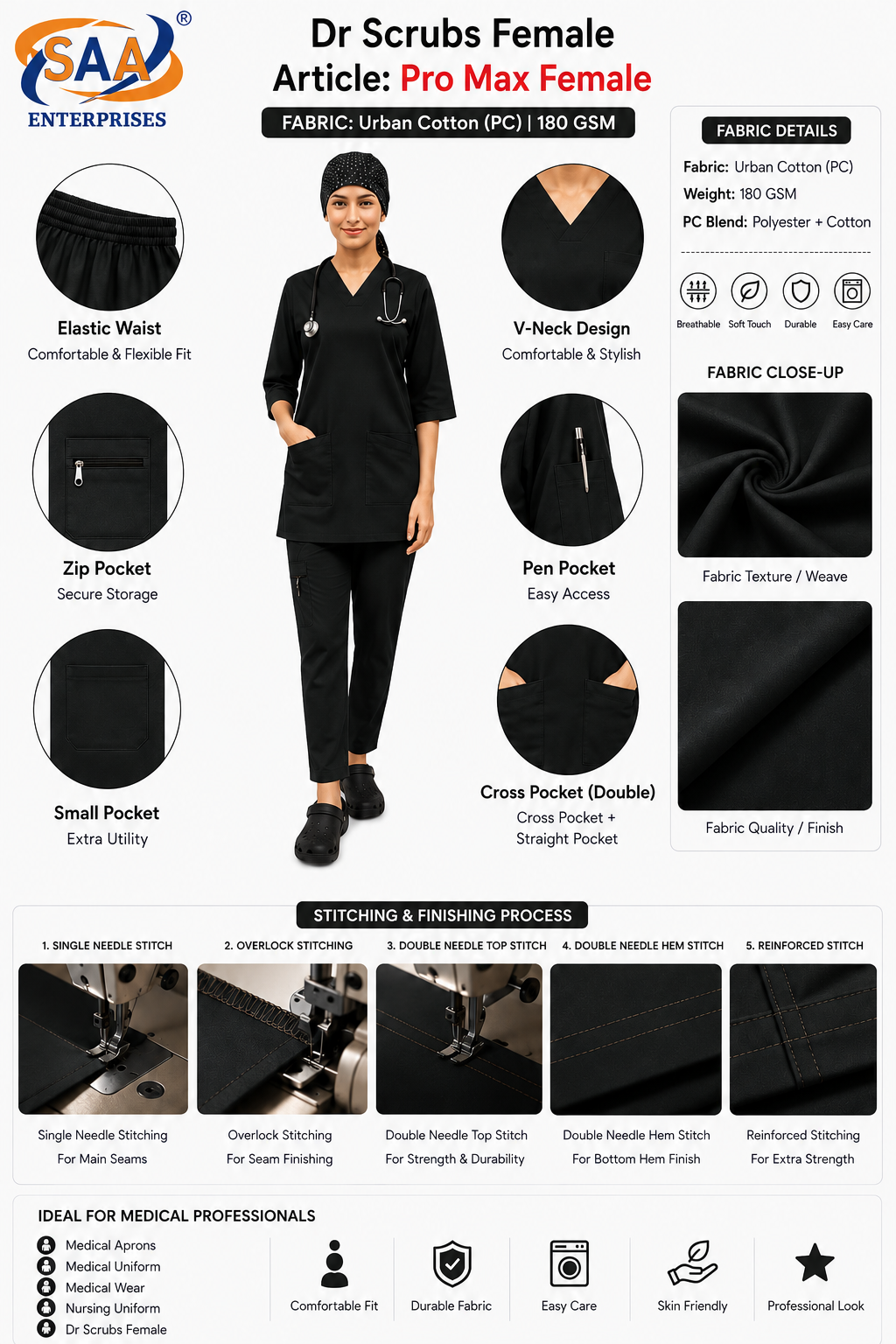 Pro Max Female Black <br> DR.Scrub Suit - Image 7