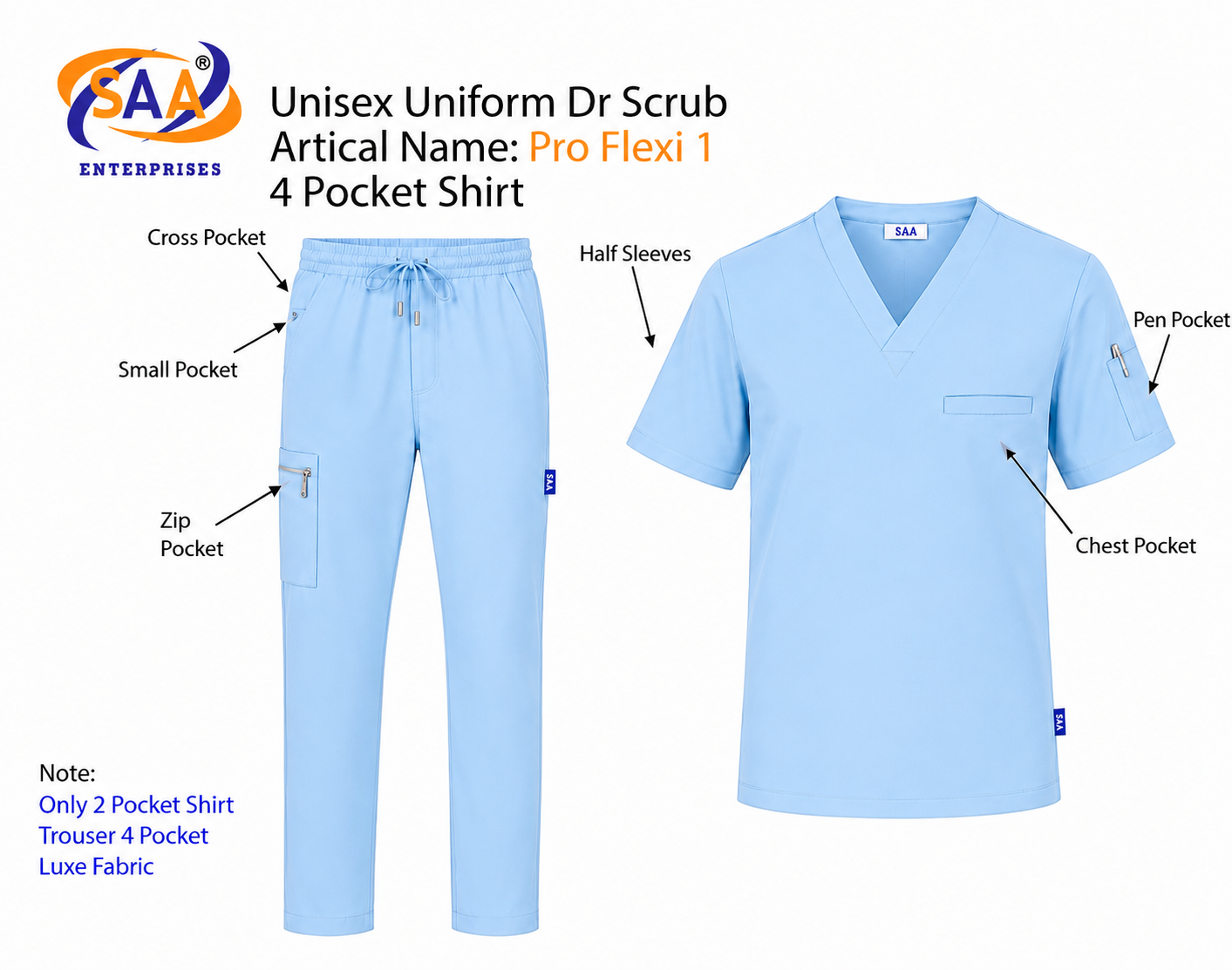 Pro Flexi Sky blue Unisex DR.Scrub Suit - Image 10