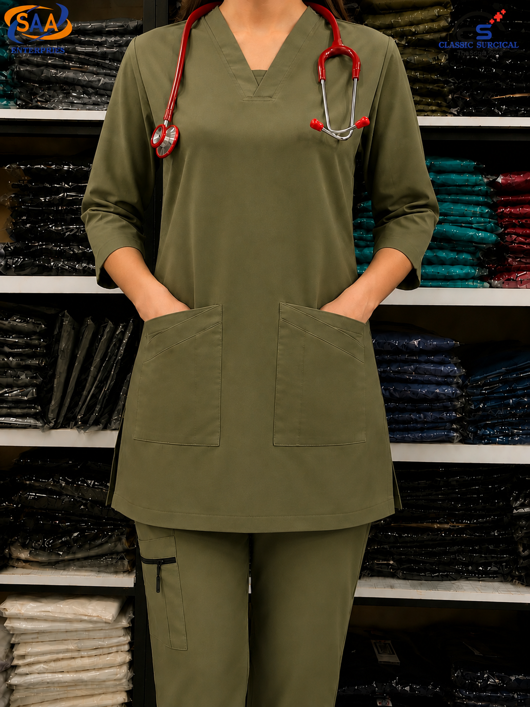 Pro Max Female Olive Green DR.Scrub Suit - Image 3
