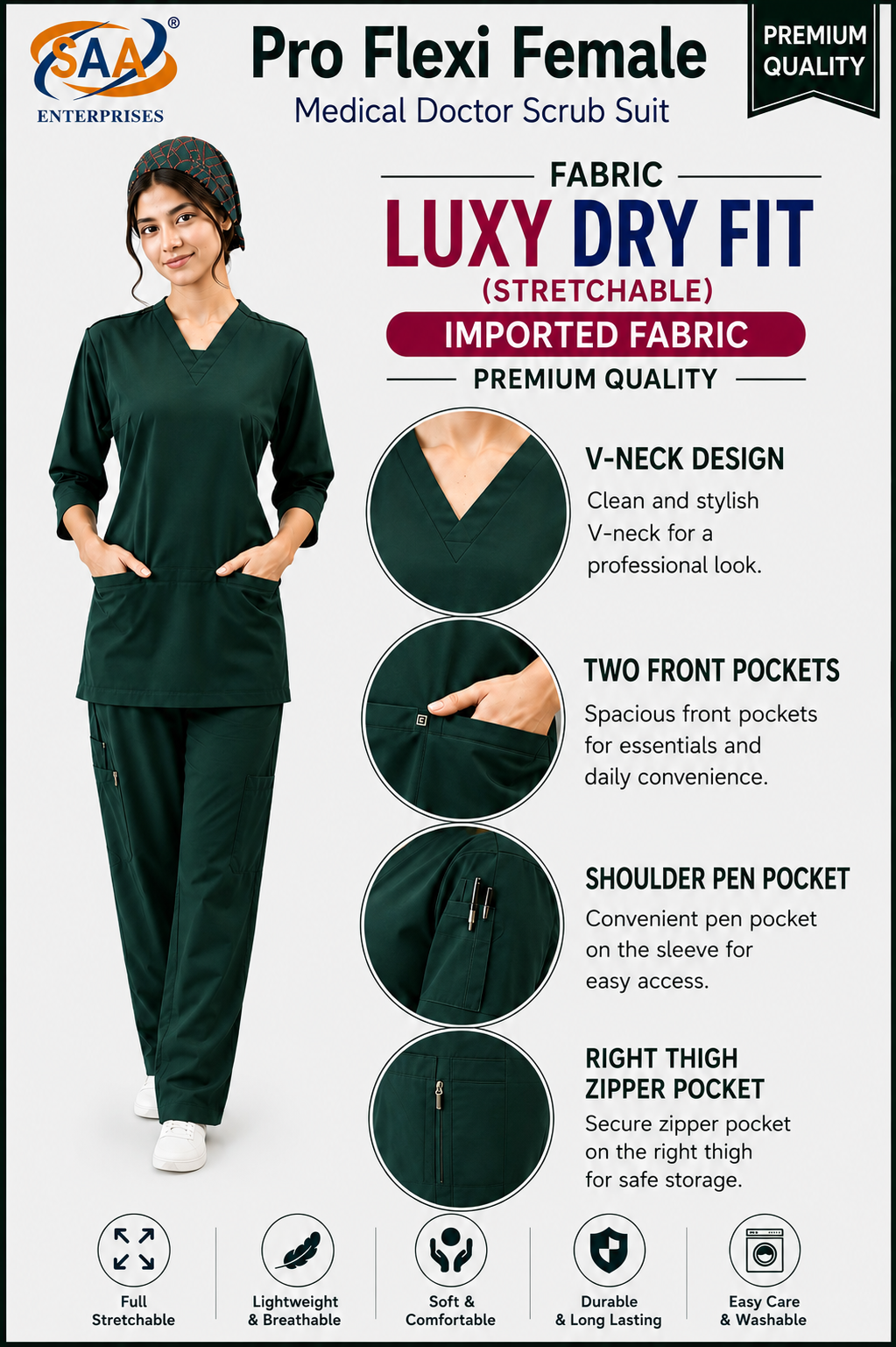 Pro Flexi Female Bottle Green DR.Scrub Suit - Image 9