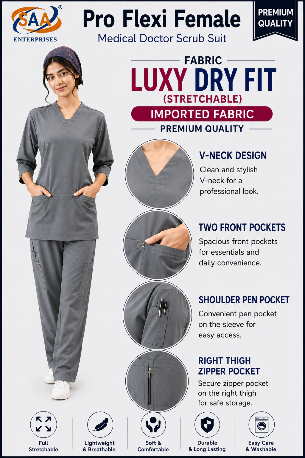 Pro Flexi Female Gray DR.Scrub Suit - Image 9