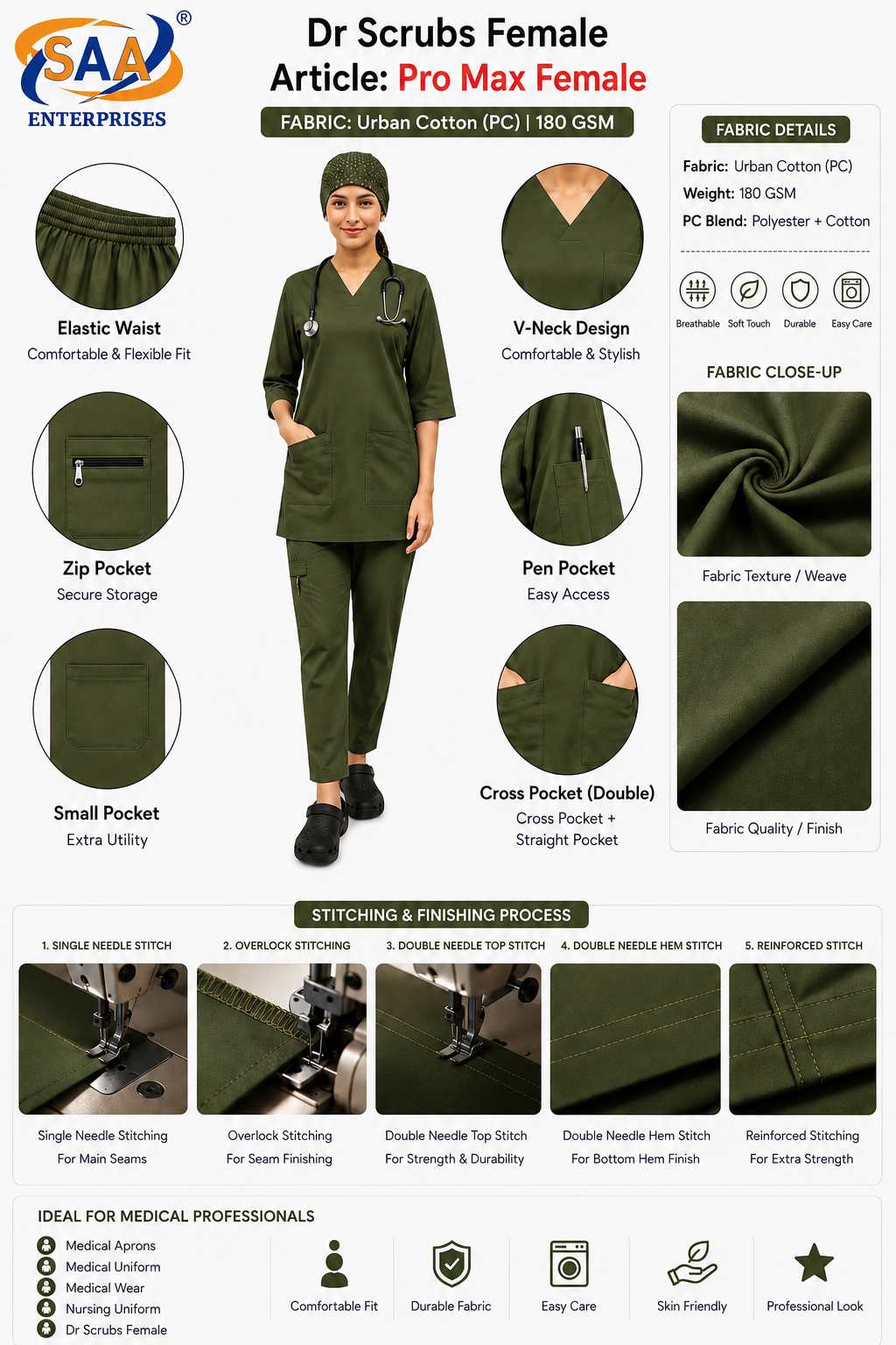 Pro Max Female Olive Green DR.Scrub Suit - Image 7