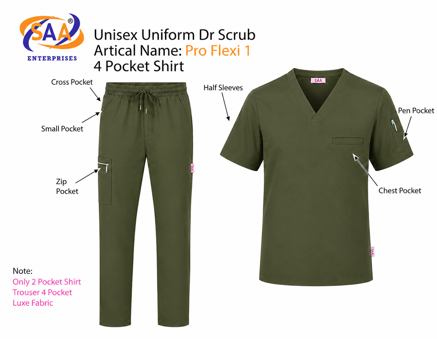 Pro Flexi Olive Green Unisex DR.Scrub Suit - Image 10