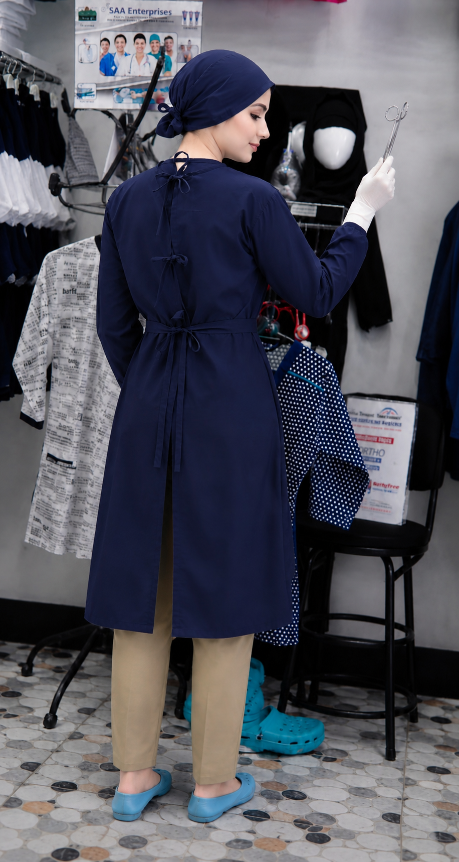 Surgeon Gown Navy Blue Female - Image 3